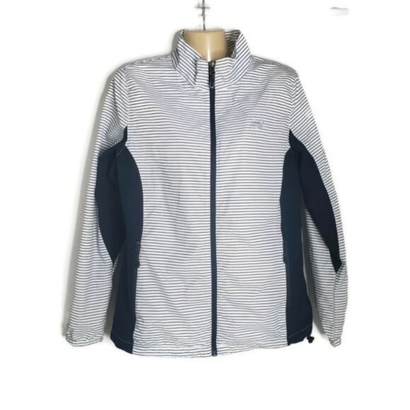 New Balance Womens Striped Zip-Up Jacket M‎ Lightweight Windbreaker - Picture 1 of 5